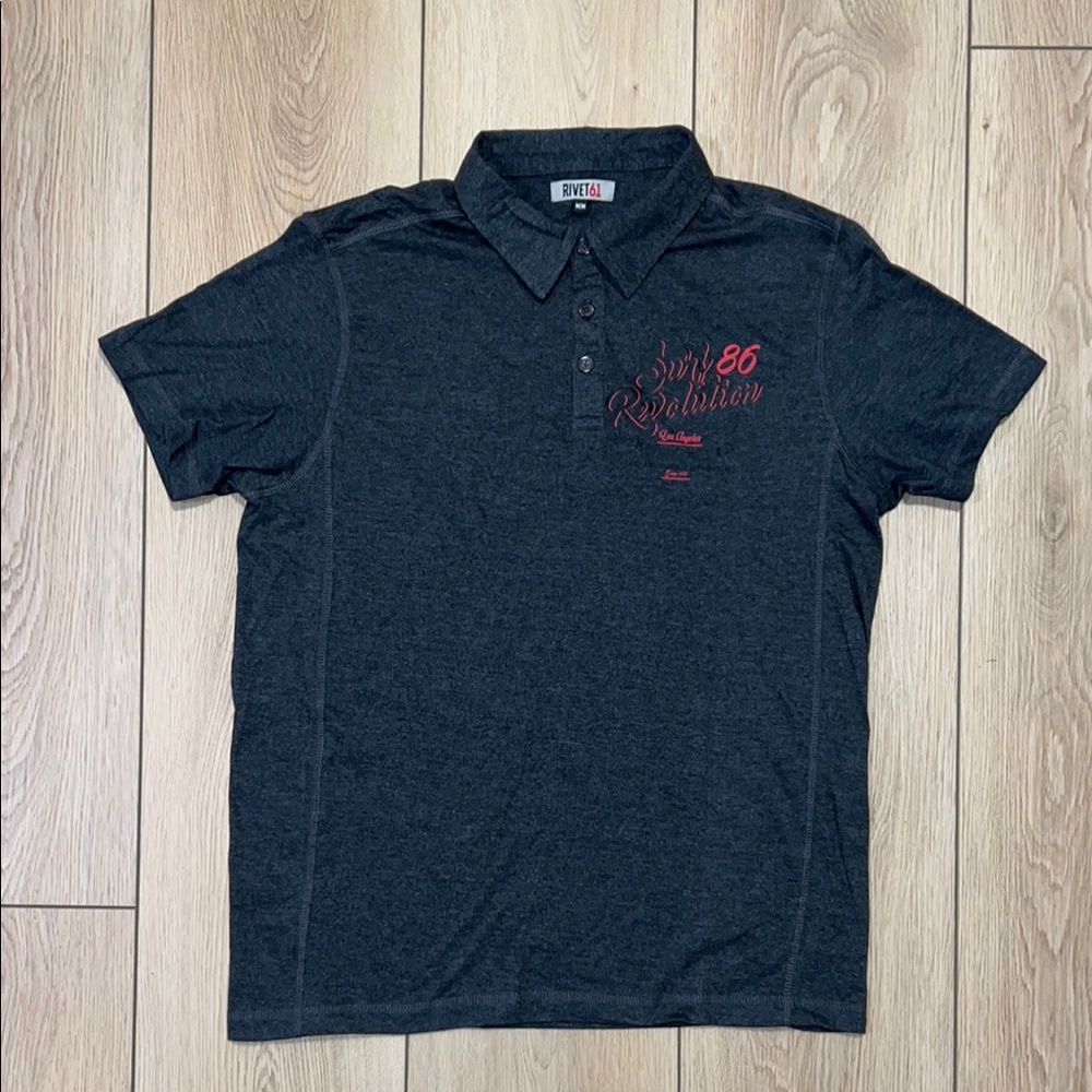 NWOT - RIVET61 Classic Gray Polo Shirt with Embroidered Chest Design